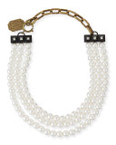Short Pearly Necklace with Tassel Ends, 17.3"