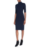 Mock-Neck Ribbed Sweater Dress