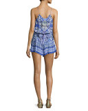 Shoestring-Strap Embellished Silk Playsuit