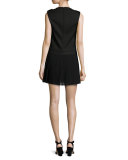 Sleeveless Button-Front Pleated Dress, Black