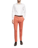 Parker Cotton-Stretch Flat-Front Trousers, Red