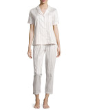Tina Shadow-Stripe Short-Sleeve Long Pajama Set