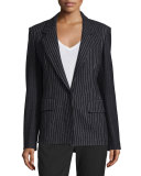 Striped Wool-Blend Jacket, Black