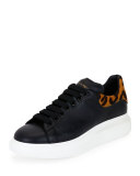 Low-Top Leopard Leather Platform Sneaker, Black