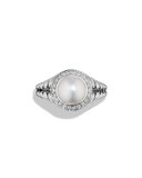Petite Cerise Pearl Ring in Sterling Silver w/ Pave Diamonds