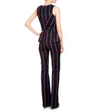 Miles Sleeveless Striped Peplum Top, Navy/Tango
