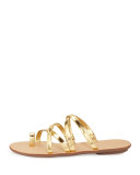 Sarie Leather Toe-Ring Flat Sandal, Gold