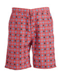 Waimea Floral-Print Swim Trunks, Red Pattern