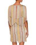 Metallic Layered-Fringe Dress, Rose Gold