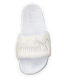 Leadcat Fenty Faux-Fur Slide Sandal, White/Silver