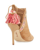 Artie 2 Fringe Open-Toe Bootie, Camel