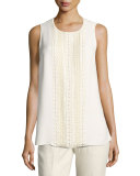 Sleeveless Hand-Beaded Double-Georgette Silk Blouse, Ivory