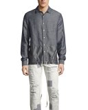 Chambray Oxford Shirt with Drawstring Tech Panel, Blue