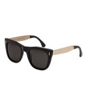 Gals Francis Square Monochromatic Metal-Trim Sunglasses, Black/Gold