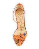 Yaro Floral Block-Heel Sandal, Orange