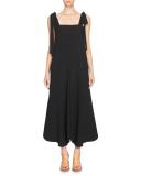 Bow-Shoulder Sleeveless Jumpsuit, Black