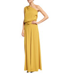 Draped One-Shoulder Belted Gown, Marigold