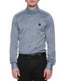 Crown-Logo Textured Long-Sleeve Sport Shirt, Gray