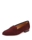 Suede Penny Loafer, Burgundy