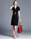 Zip-Front Short-Sleeve Sheath Dress