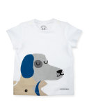Short-Sleeve Dog Jersey Tee, White, Size 6M-3Y