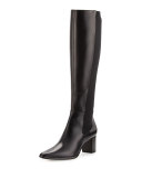 Lira Leather Mid-Heel Knee Boot, Black