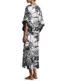 Tuvala Floral-Print Lounge Caftan, Black