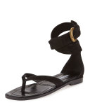 Zolia Ankle-Wrap Flat Thong Sandal, Mauve
