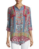 Brock Printed Button-Front Blouse, Red/Multi, Plus Size