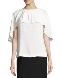 Round-Neck Capelet Blouse, Off White