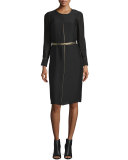 Annabelle Long-Sleeve Belted Dress, Black