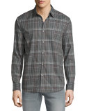 Plaid Slim-Fit Sport Shirt, Silver Heather