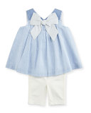 Sleeveless Striped Shift Dress w/ Capri Leggings, Blue, Size 6-24 Months