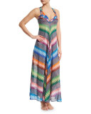 Zigzag-Print Maxi Coverup Dress, Multi Colors