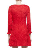 3/4-Sleeve Lace Mini Dress, Red