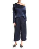 Satin Cropped Wide-Leg Pants