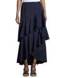 Martina Asymmetric Ruffle High-Low Maxi Skirt, Blue