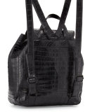 Crocodile Drawstring Backpack, Black Matte