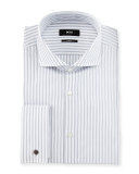 Jaiden Slim-Fit Track-Stripe French-Cuff Dress Shirt, White