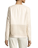 Bari Perforated Leather Jacket, Oyster