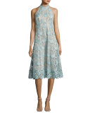 Sleeveless Floral Lace Cocktail Dress, Mint