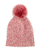 Marled Cashmere Pompom Beanie Hat, Red