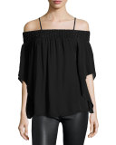 Meilani Embellished Off-the-Shoulder Silk Blouse, Black