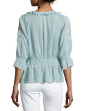 Dainty Georgette Lace-Detail Cardigan, Seafoam 