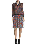 Carinna Ribbon Stripe Silk Top, Rickrack Khaki