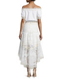 Belle Embroidered High-Low Skirt, Pearl White