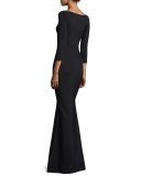 Lasa 3/4-Sleeve Embellished Jersey Gown, Nero