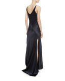 Sleeveless Bias-Cut Silk Gown, Dark Indigo