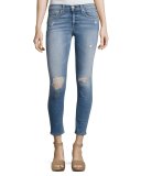 Gunner Distressed Capri Jeans, Light Blue