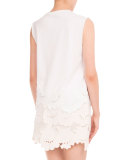 Delft-Embroidered Cotton Tank, White